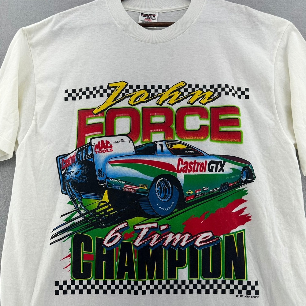 1997 John Force Racing T-Shirt 6 Time Champion Double Sided XL Single Stitch USA